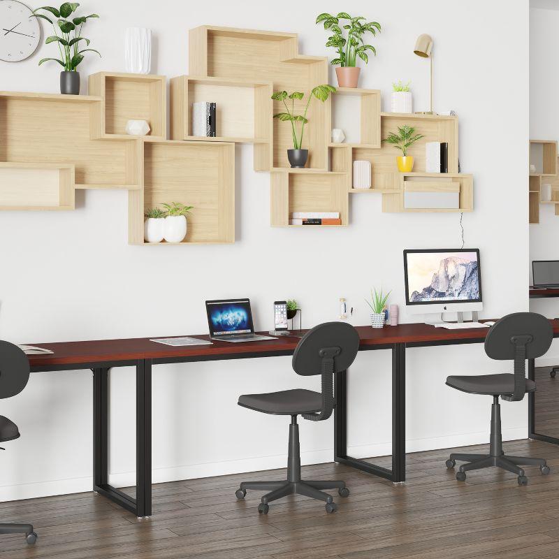 Mahogany and Black Steel Industrial Office Desk with Laminate Top