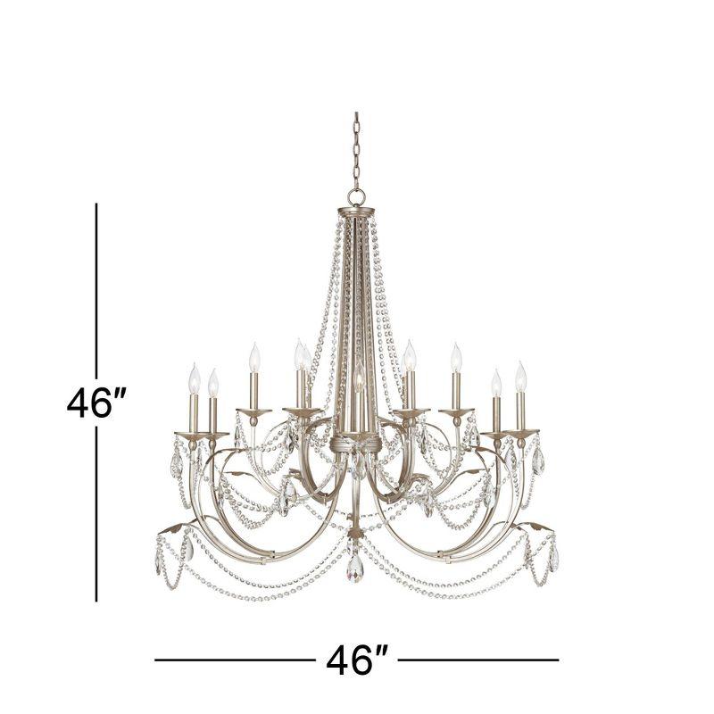 Regency Hill Strand Silver Leaf Chandelier 46" Wide French Beaded Crystal 12-Light Fixture for Dining Room House Foyer Kitchen Island Entryway Bedroom