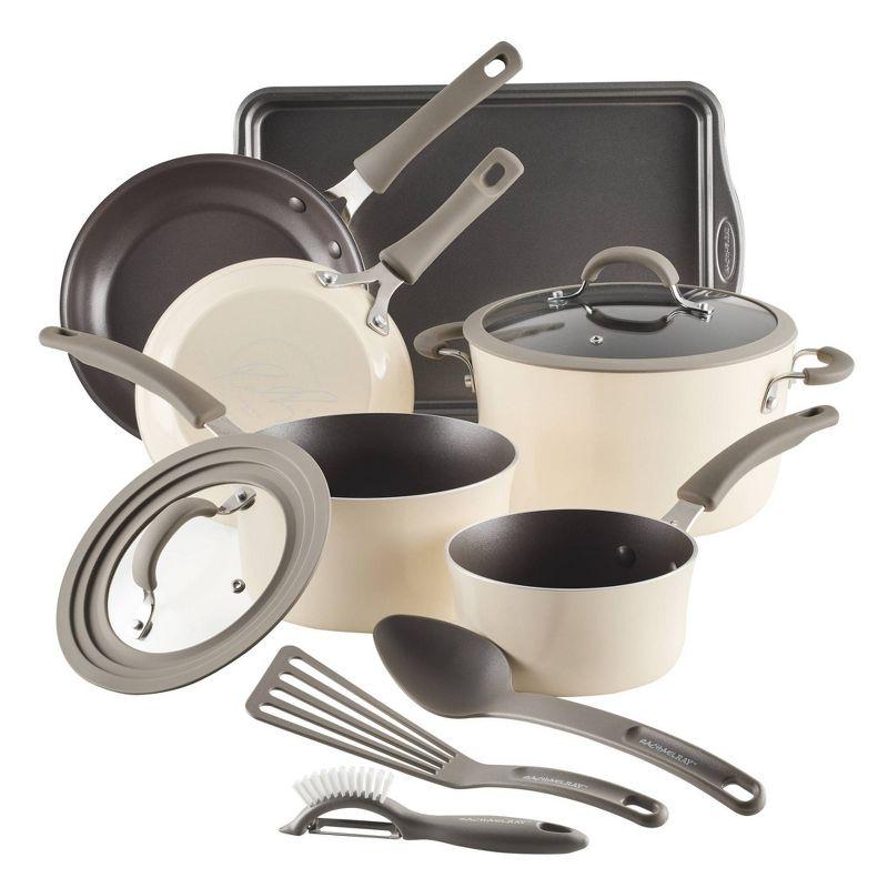 Almond 11-Piece Nonstick Aluminum Cookware Set with Silicone Handles