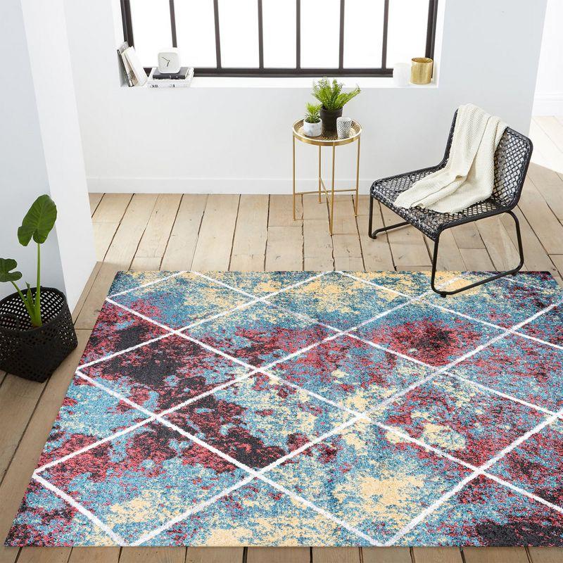 4'x6' Cole Minimalist Diamond Trellis Area Rug, Multi/White - JONATHAN Y