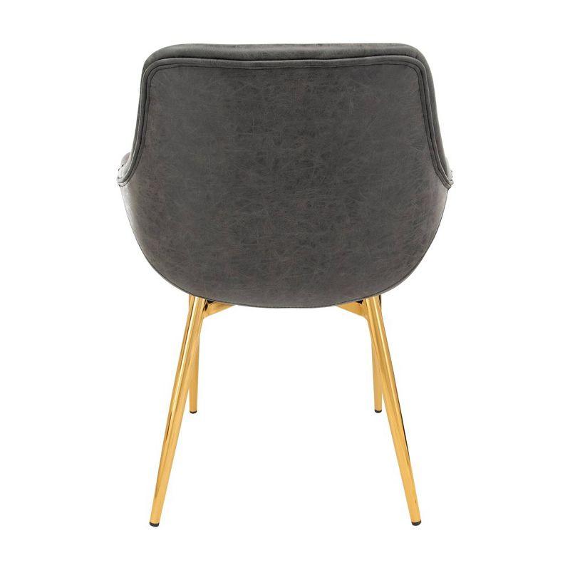 LeisureMod Markley Faux Leather Dining Chair with Arms and Gold Metal Legs