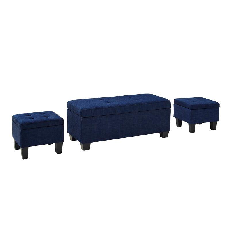 Everett Blue Tufted Storage Ottoman Set with Espresso Feet