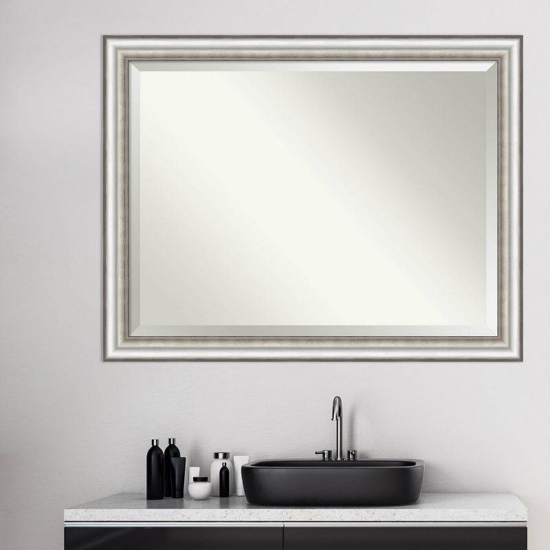 45" x 35" Salon Framed Bathroom Vanity Wall Mirror Silver - Amanti Art: Modern Rectangle, No Assembly Required