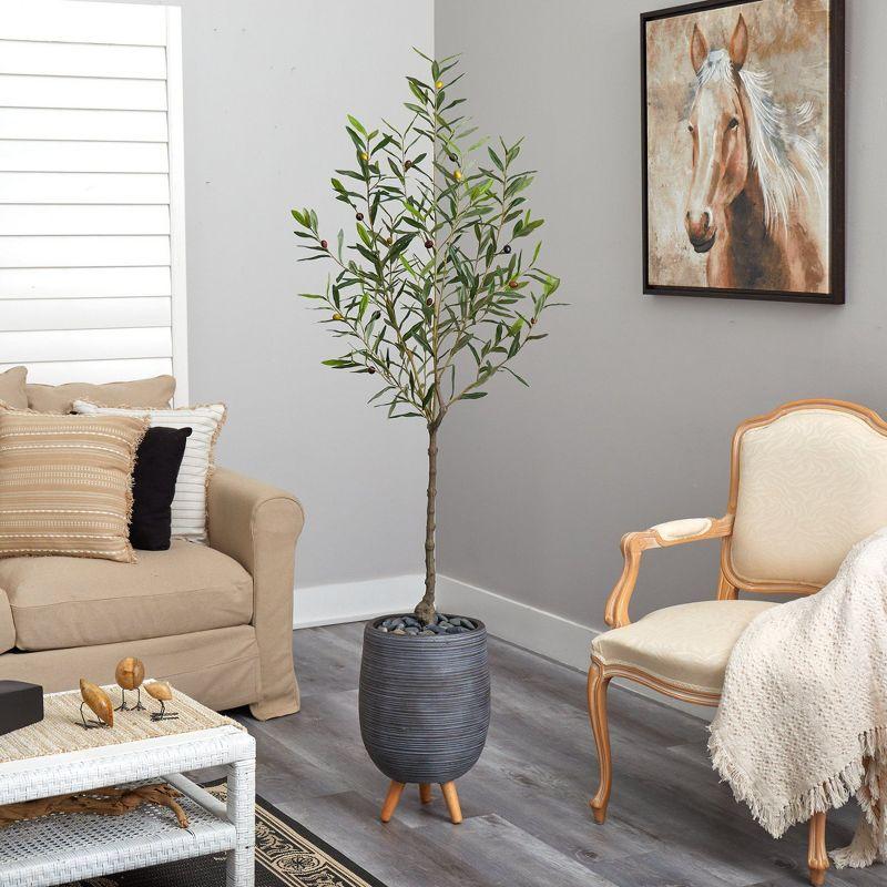 Nearly Natural 70-in Olive Artificial Tree in Gray Planter with Stand