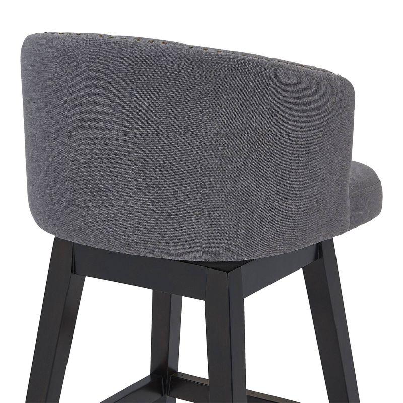 Contemporary 26" Gray Fabric Swivel Barstool with Espresso Wood Base