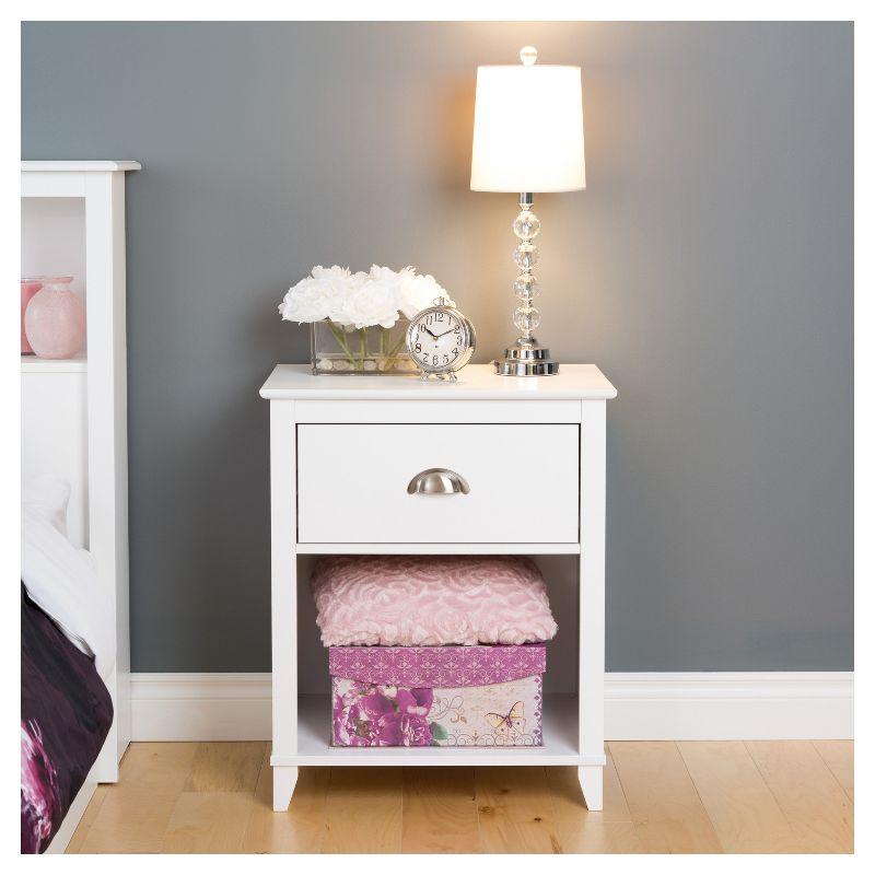 Yaletown Nightstand - White - Prepac: 1-Drawer, Open Cubby, Tapered Wood Legs, 28" Height