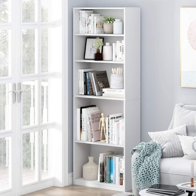 White Adjustable 5-Shelf Composite Wood Bookcase