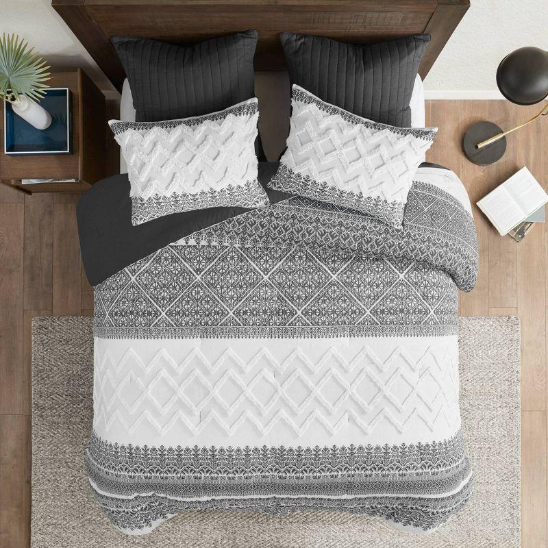 King Gray Cotton Reversible Comforter Set with Tufted Chenille