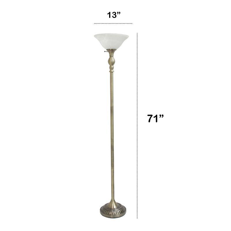 1-Light Classic Torchiere Floor Lamp with Marbleized Glass Shade Antique Brass - Lalia Home: UL Listed, Metal Base, Rotary Switch