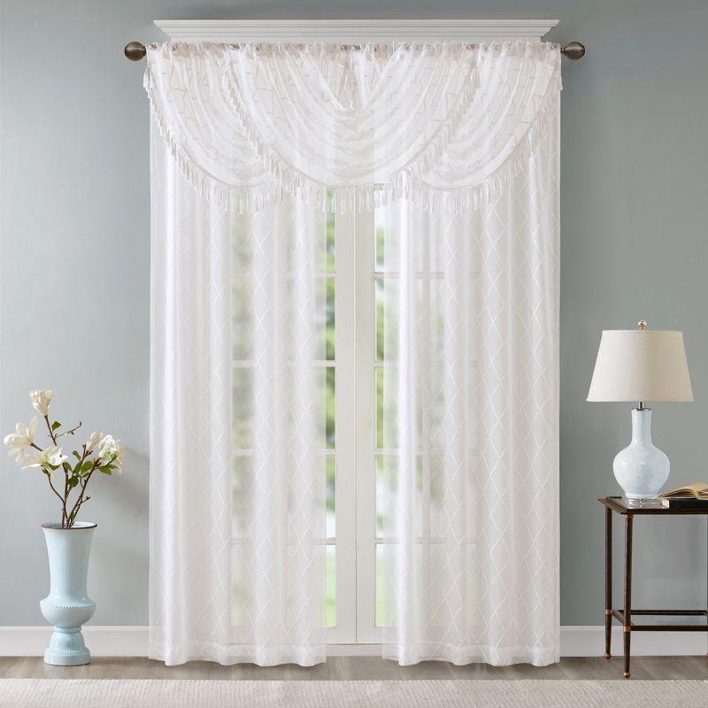 Madison Park Irina Diamond Sheer Embroidered Waterfall Valance
