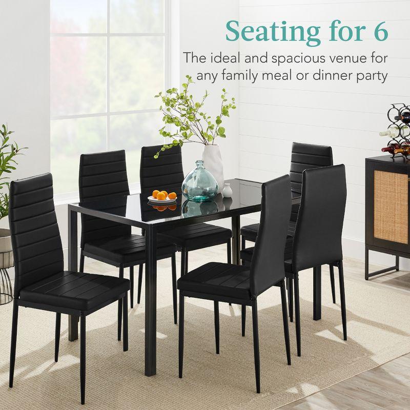 Best Choice Products 7-Piece Kitchen Dining Table Set w/ Glass Tabletop, 6 Faux Leather Chairs