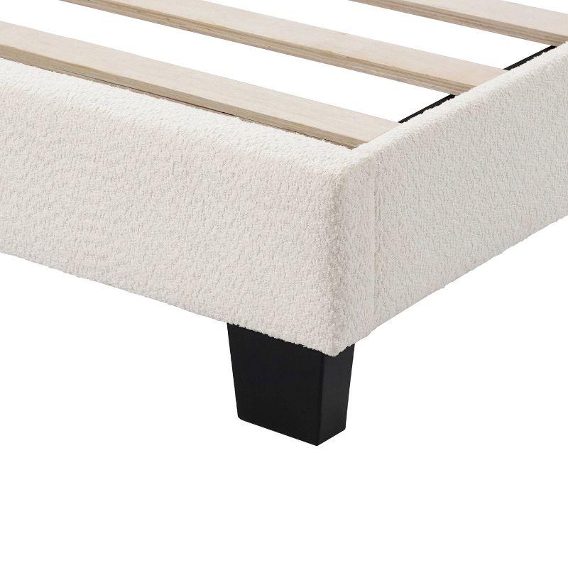 24/7 Shop At Home Queen Heartwild Modern Boucle Upholstered Nailhead Trim Platform Bed White: Polyester, Wood Frame, No Box Spring Needed