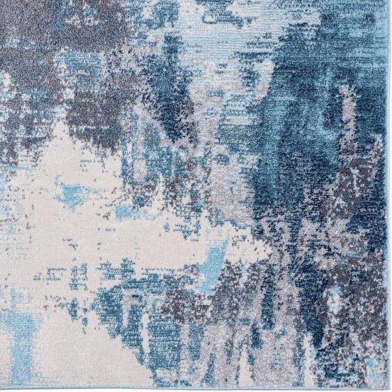 Blue Abstract 5' x 7' Stain-Resistant Synthetic Area Rug