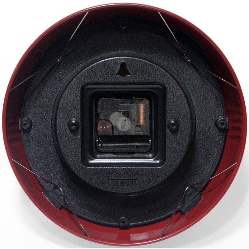 9.5" Retro Metal Wall Clock Red - Infinity Instruments: Indoor Modern Decor, Off-White Face, Round Shape