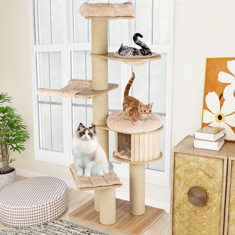 Tangkula 75" Modern Cat Tree Multi-Level Large Cat Tower w/ Hammocks Beige