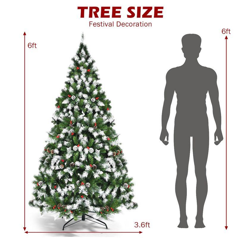 Costway 6ft\7.5ft\9ft Pre-lit Snowy Christmas Tree 818\1398\2058  Tips w/ Pine Cones & Red Berries