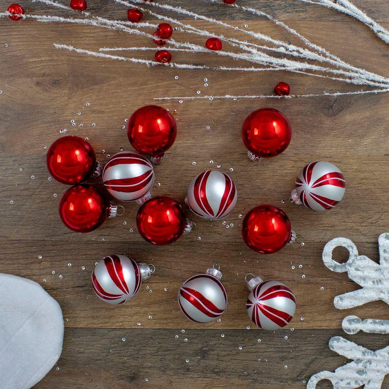 Red and Silver 2-Finish Swirl Glass Christmas Ball Ornament 1.75" (45mm) (Set of 12)