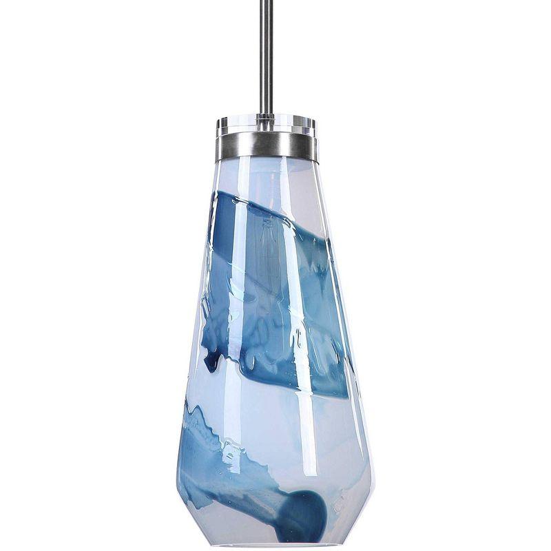 Uttermost Brushed Nickel Steel Mini Pendant Light 8 1/4" Wide Modern White Blue Glass Shade Fixture for Dining Room House Bedroom