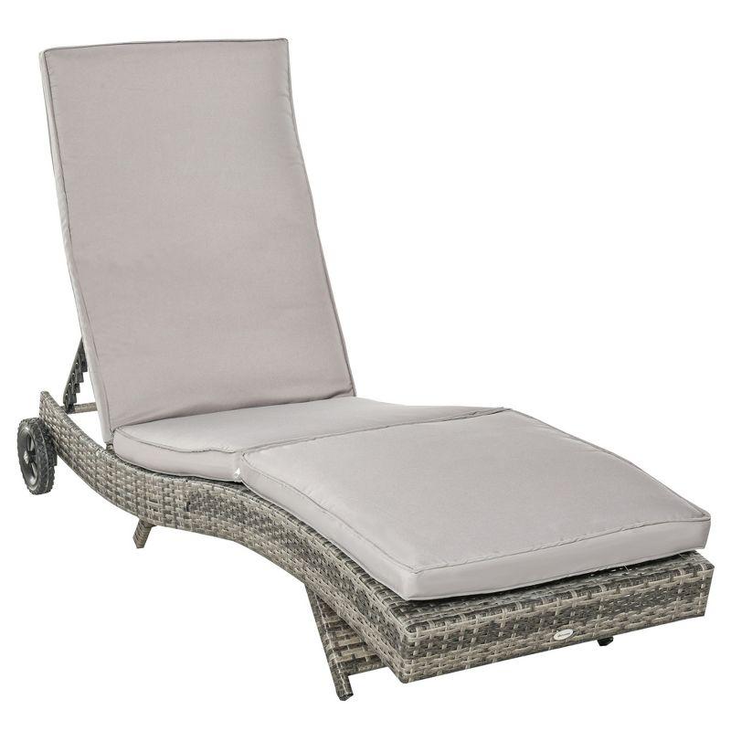 Gray Armless Steel Wicker Chaise Lounge with Cushions