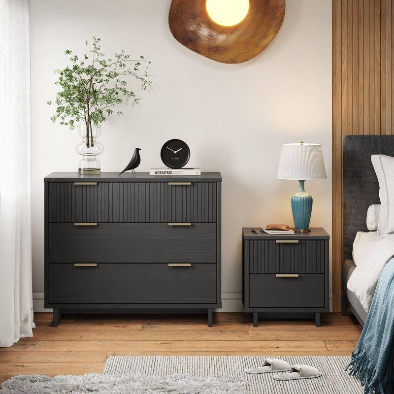 Granville Dark Grey Ribbed 2pc Dresser and Nightstand Set