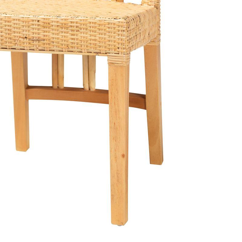 bali & pari Monaco Modern Bohemian Oak Brown Finished Mahogany Wood and Natural Rattan Dining Chair