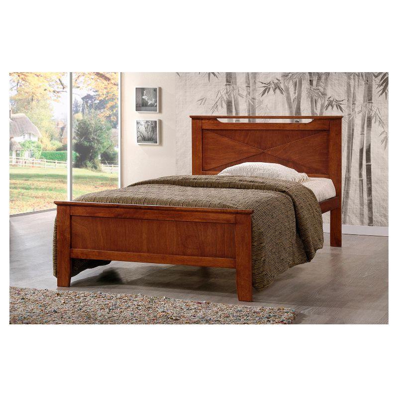 Twin Demitasse Wood Contemporary Bed -Brown - Baxton Studio: Solid Rubberwood, X-Pattern Headboard