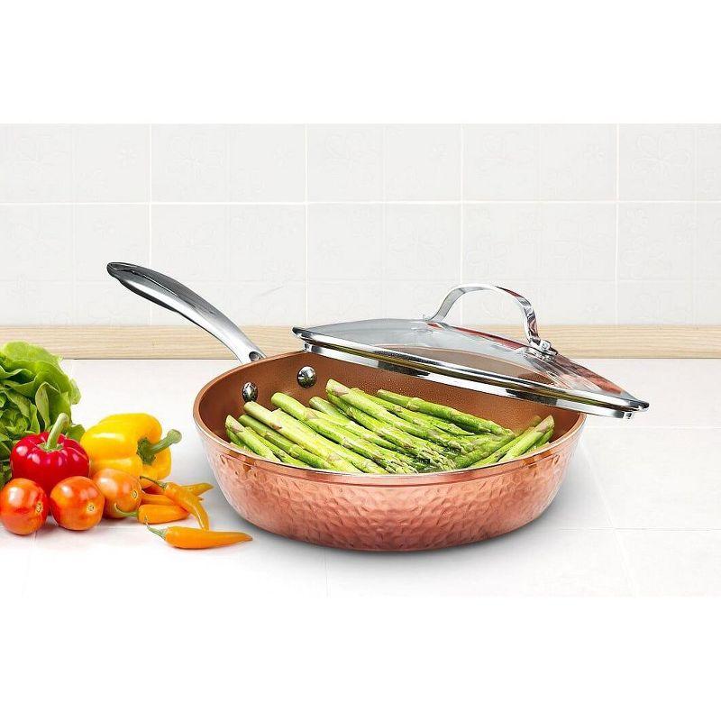 Gotham Steel Hammered Copper 12'' Nonstick Frying Pan with Lid, Stay Cool Handle, Oven & Dishwasher Safe