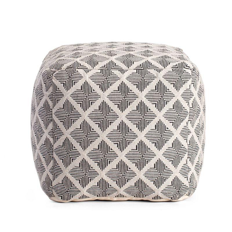 Carondelet Handcrafted Pouf in Black/Ivory - 21" Square