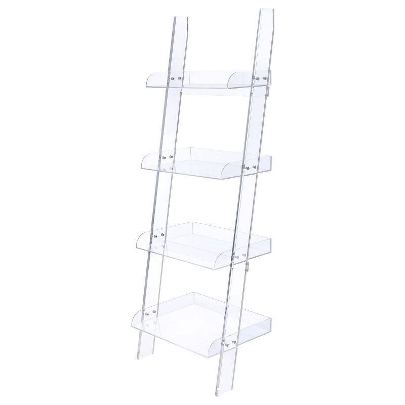 Modern White Acrylic 72'' Ladder Bookcase with 4 Shelves