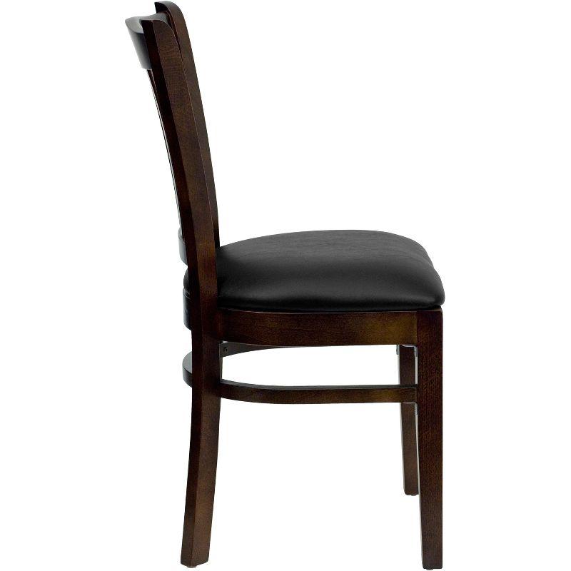 Flash Furniture HERCULES Series Vertical Slat Back Walnut Wood Restaurant Chair - Black Vinyl Seat