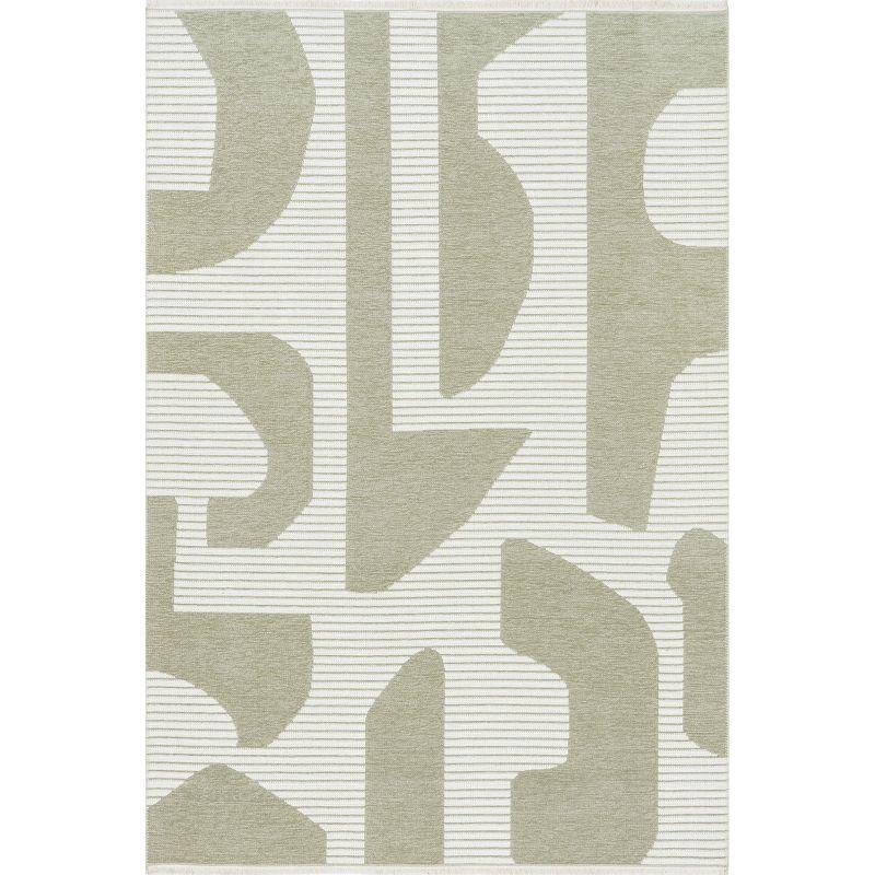 Grania Light Green Reversible Abstract Washable Area Rug