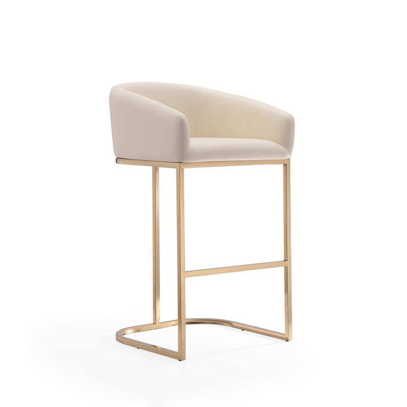 Louvre Upholstered Stainless Steel Barstool Cream - Manhattan Comfort: Gold Base, Faux Leather, No Assembly Required