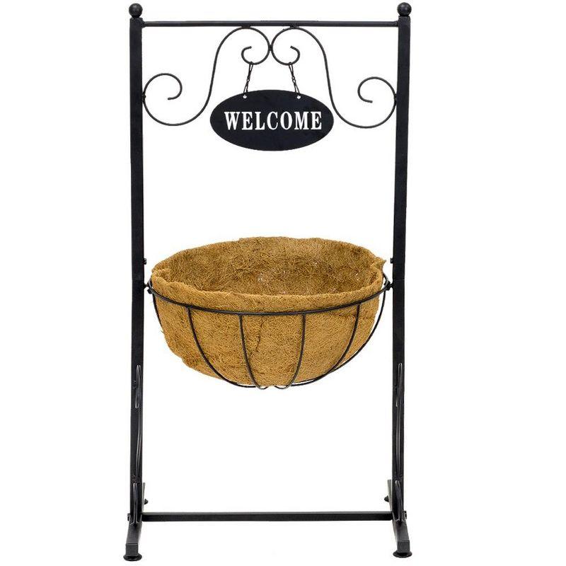 Sorbus Sorbus Welcome Sign Metal Planter Basket Stand in Black Metal