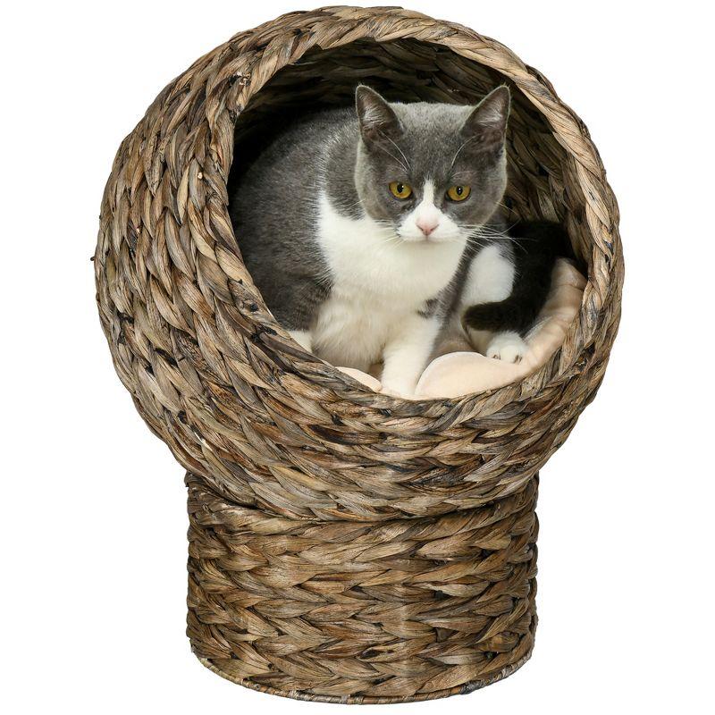 Natural Water Hyacinth Elevated Cat Bed with Cushion