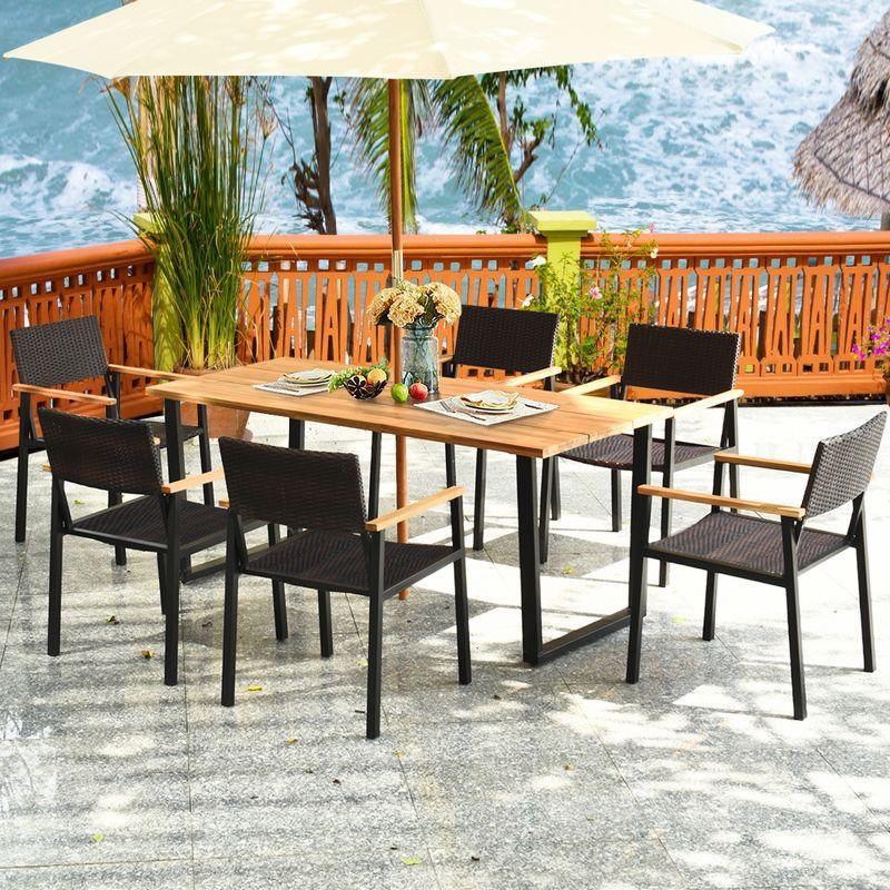 Hokku Designs Artimiza 6 - Person Acacia Patio Dining Set with Rectangular Table (Set of 7)