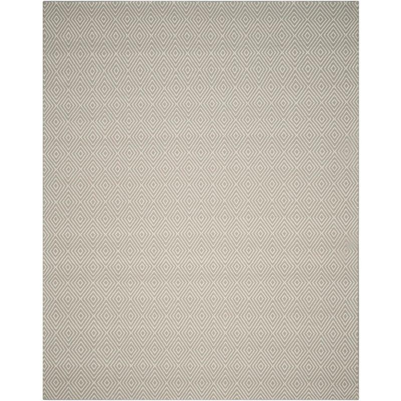 Light Grey and Ivory Hand-Hooked Wool 8' x 10' Area Rug