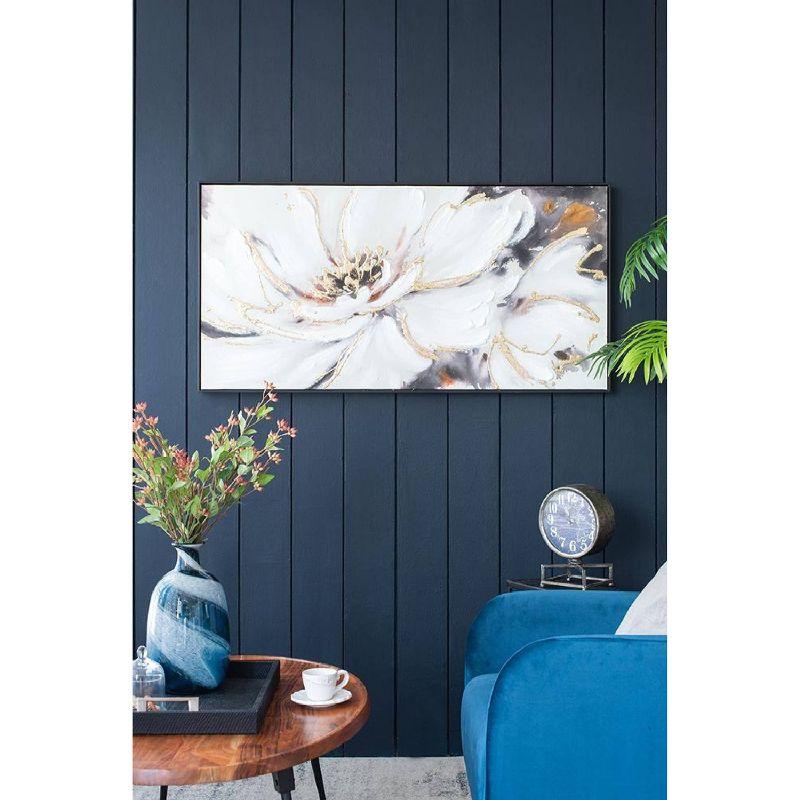 A&B Home Blooming Floral Framed Hand-Painted Wall Art - 24.5"W X 48"H X 2“L - Black Frame - Cream/Gray