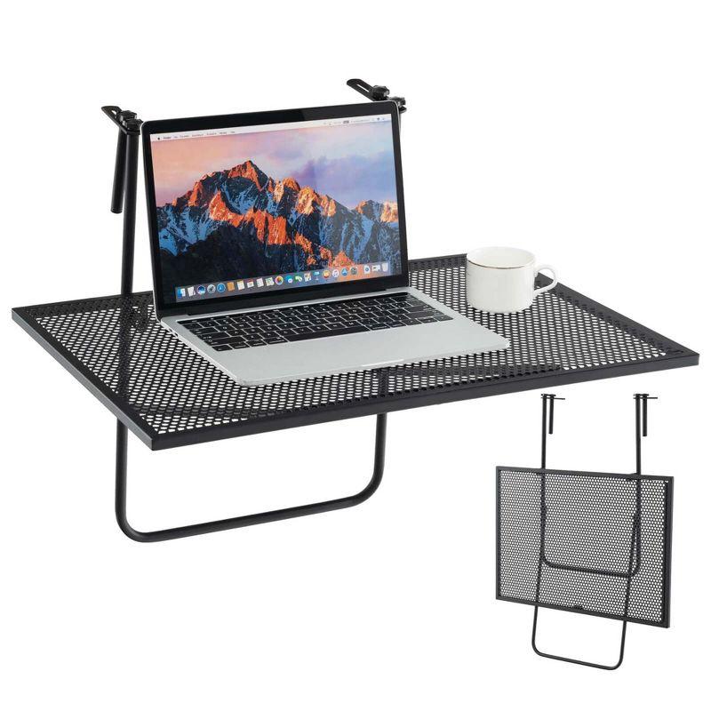 Balcony Railing Table with Adjustable Hooks Hanging Folding Deck Table Plant Stand