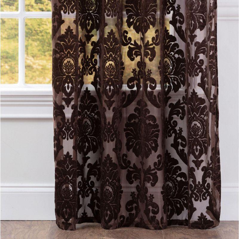 Chanasya 2pk Devore Damask Sheer Grommet Window Curtain Panels - Set of 2 - 52 x 108 Inches Long - Mocha