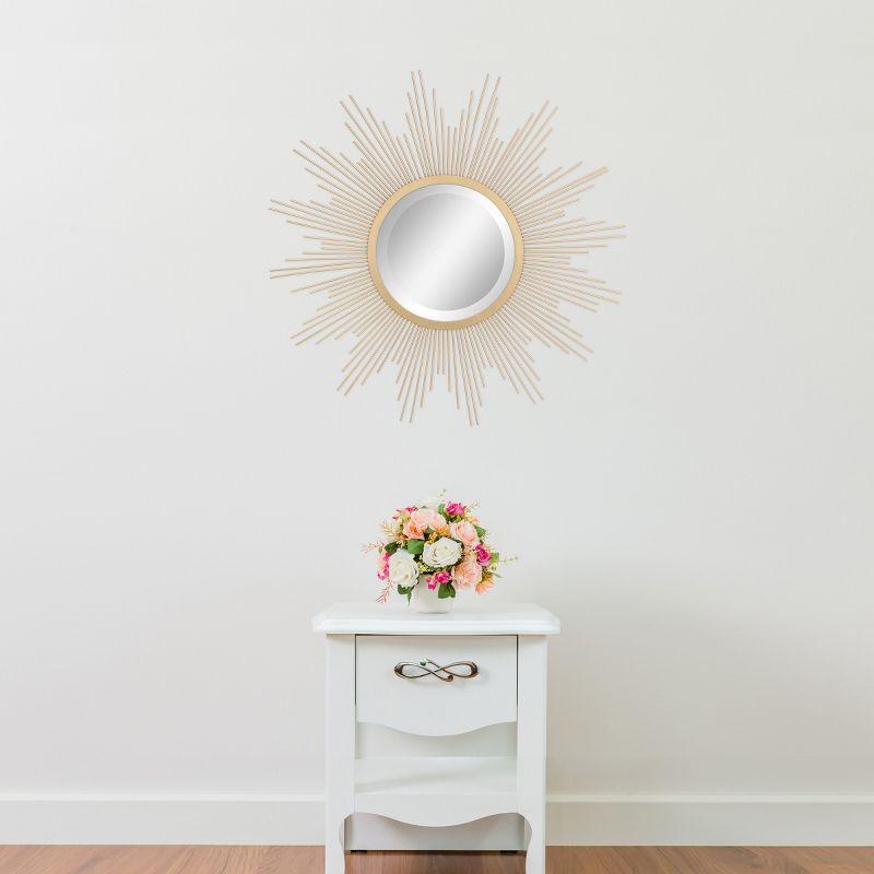 23" Metal Sunburst Wall Mirror Gold - Stonebriar Collection: Antique Finish, Boho Style, Easy to Install