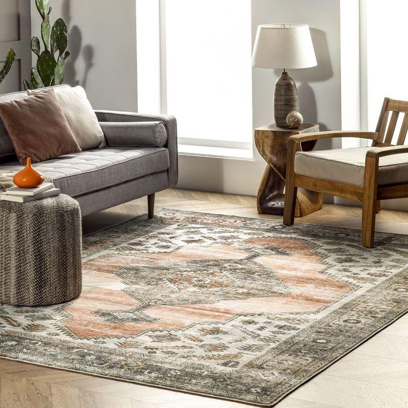 Peach Medallion Easy-Care Rectangular Synthetic Rug