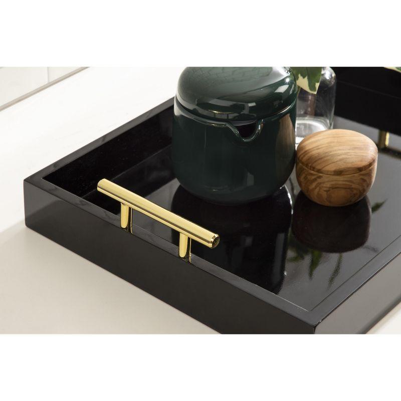 Lipton Rectangular Glossy Black and Gold Wooden Tray