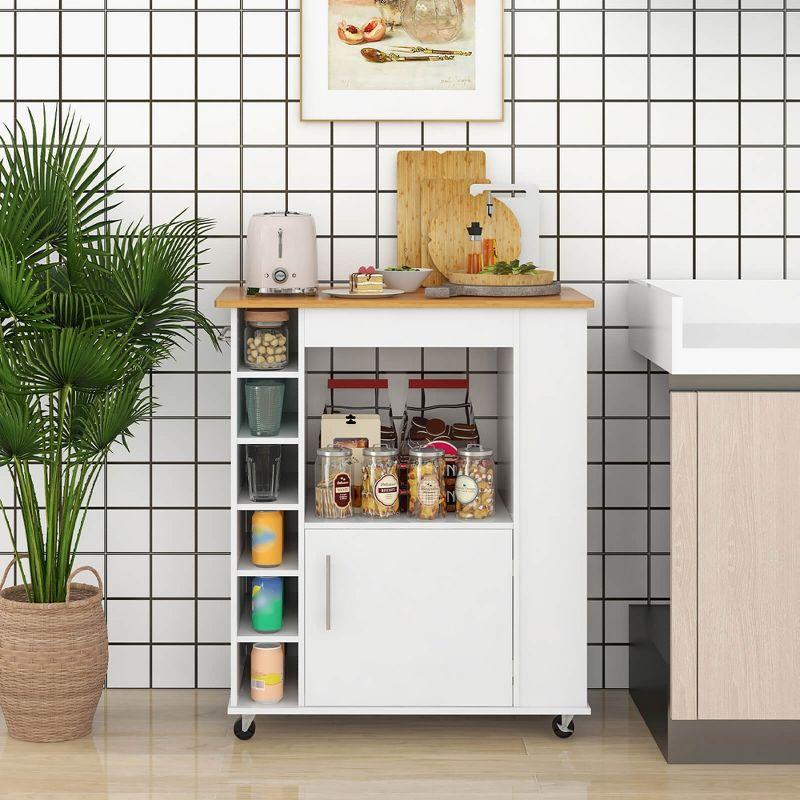 Tangkula Kitchen Cart on Wheels Mobile Kitchen Storage Island w/ 6-Bottle Wine Rack