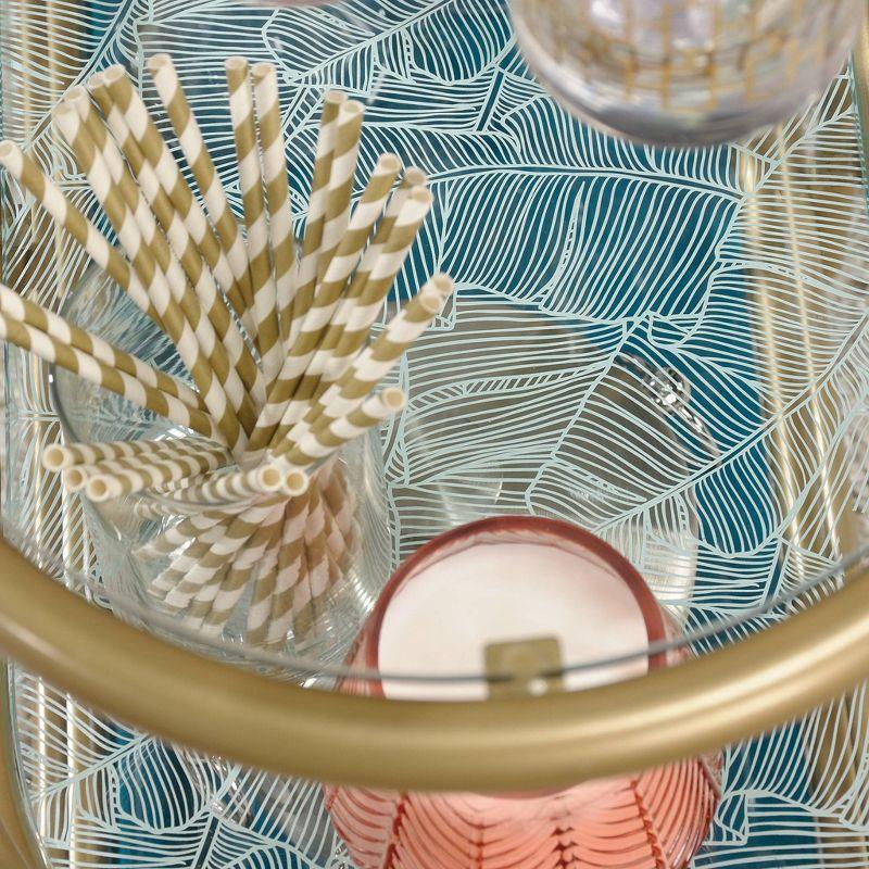 Sauder Coral Cape Metal Cart with Glass Satin Gold: 3-Tier, Safety-Tempered, Mobile