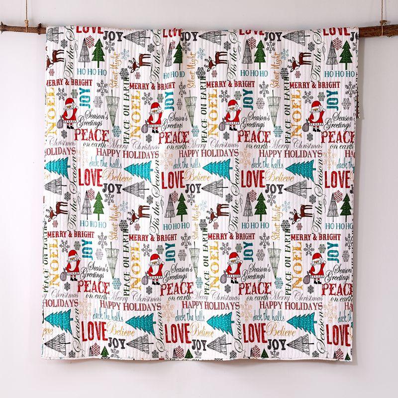 Santa Claus Lane Holiday Quilt Set - One King Quilt and Two King Pillow Shams White - Levtex Home