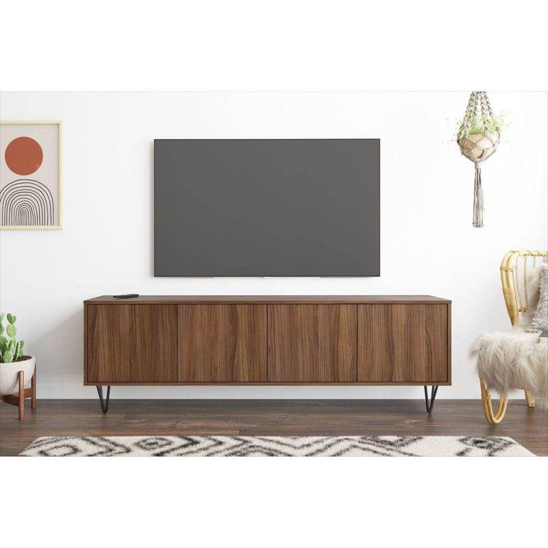 Slim TV Stand for TVs up to 80" Walnut - Nexera: Laminated MDF, Storage, Console