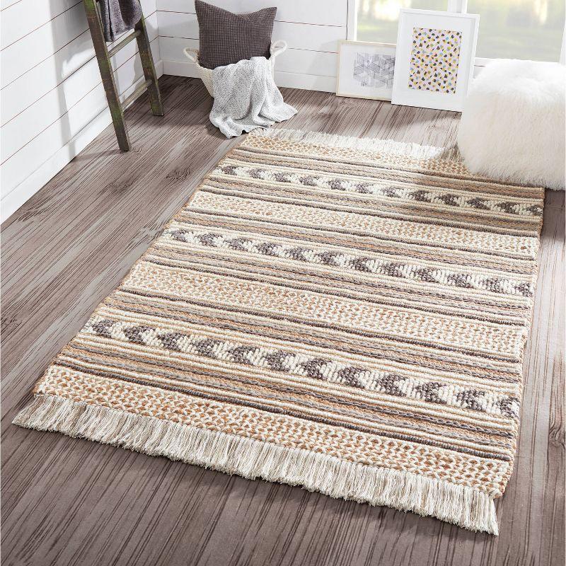 Handmade Charcoal and Beige Wool Cotton Geometric 6' x 9' Area Rug