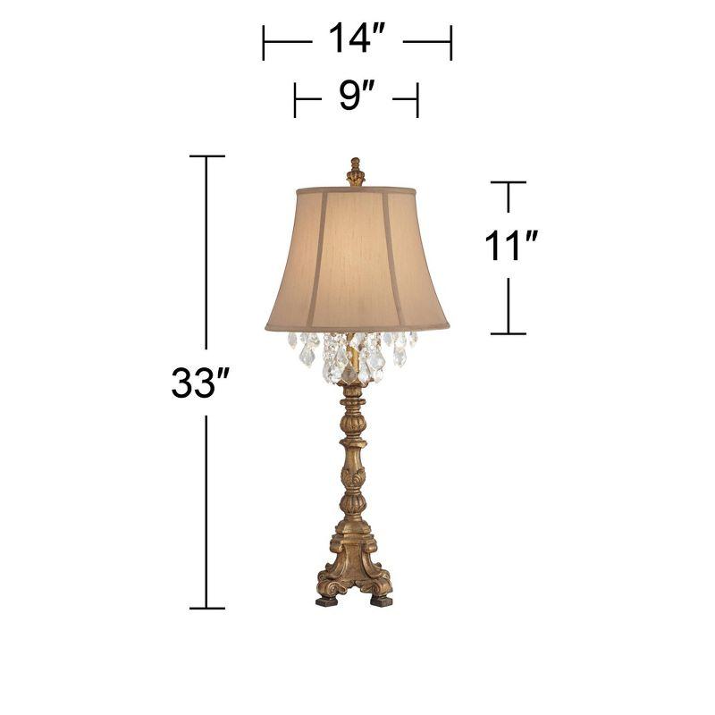 Barnes and Ivy Duval Traditional Table Lamp 33" Tall Aged Gold Candlestick Crystal Fabric Bell Shade for Bedroom Living Room Bedside Office Family