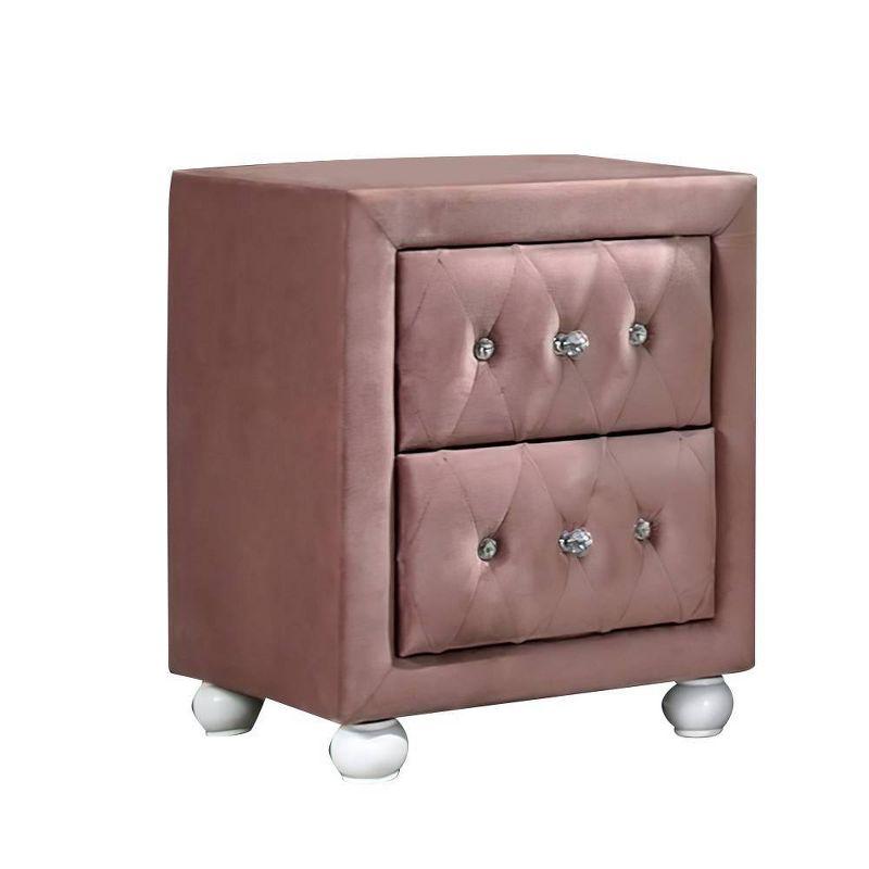 17" Reggie Nightstand Pink Fabric - Acme Furniture: Crystal-like Detail, Wood Bun Legs, Safety Stop Drawer