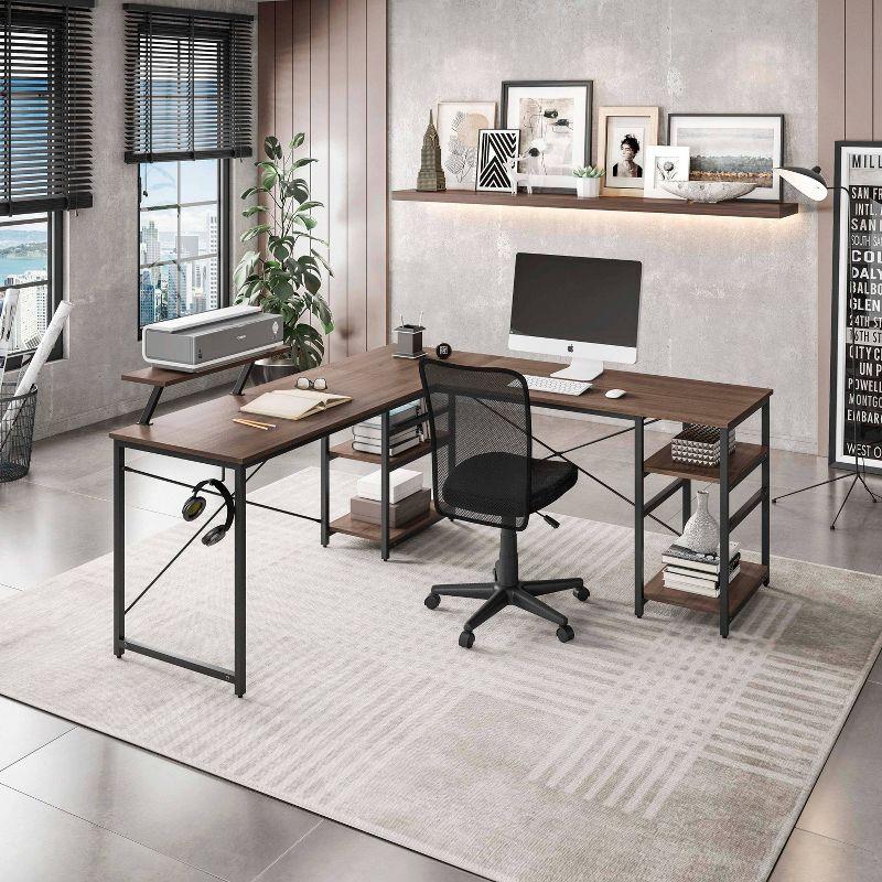 Inbox Zero Techni Mobili L-Shape Industrial Desk With Storage Shelves | Wayfair
